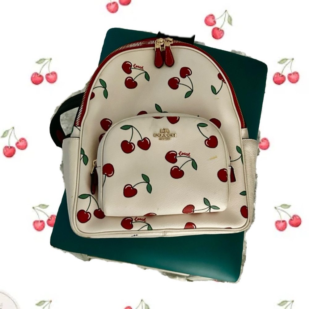 Coach heart cherries court backpack EUC